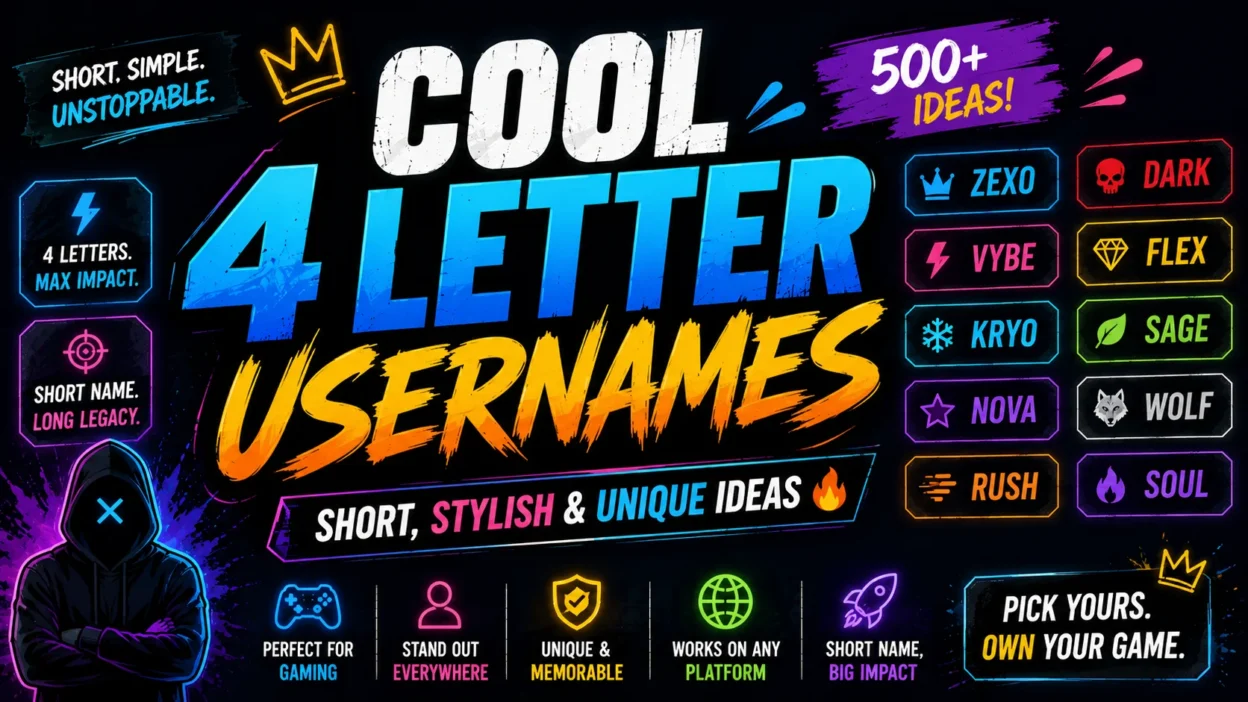 Cool 4 Letter Usernames Short, Stylish & Unique Ideas 🔥