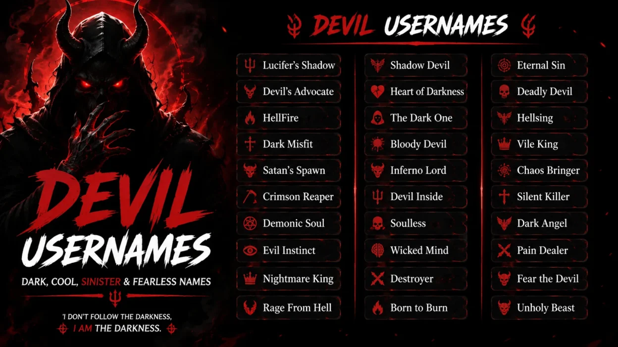Devil Usernames Dark, Cool, Sinister & Fearless Names 😈